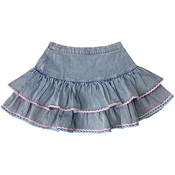 Amazon.com: QJK Kawaii Denim Skirt Lolita Skirt Jean Skirts